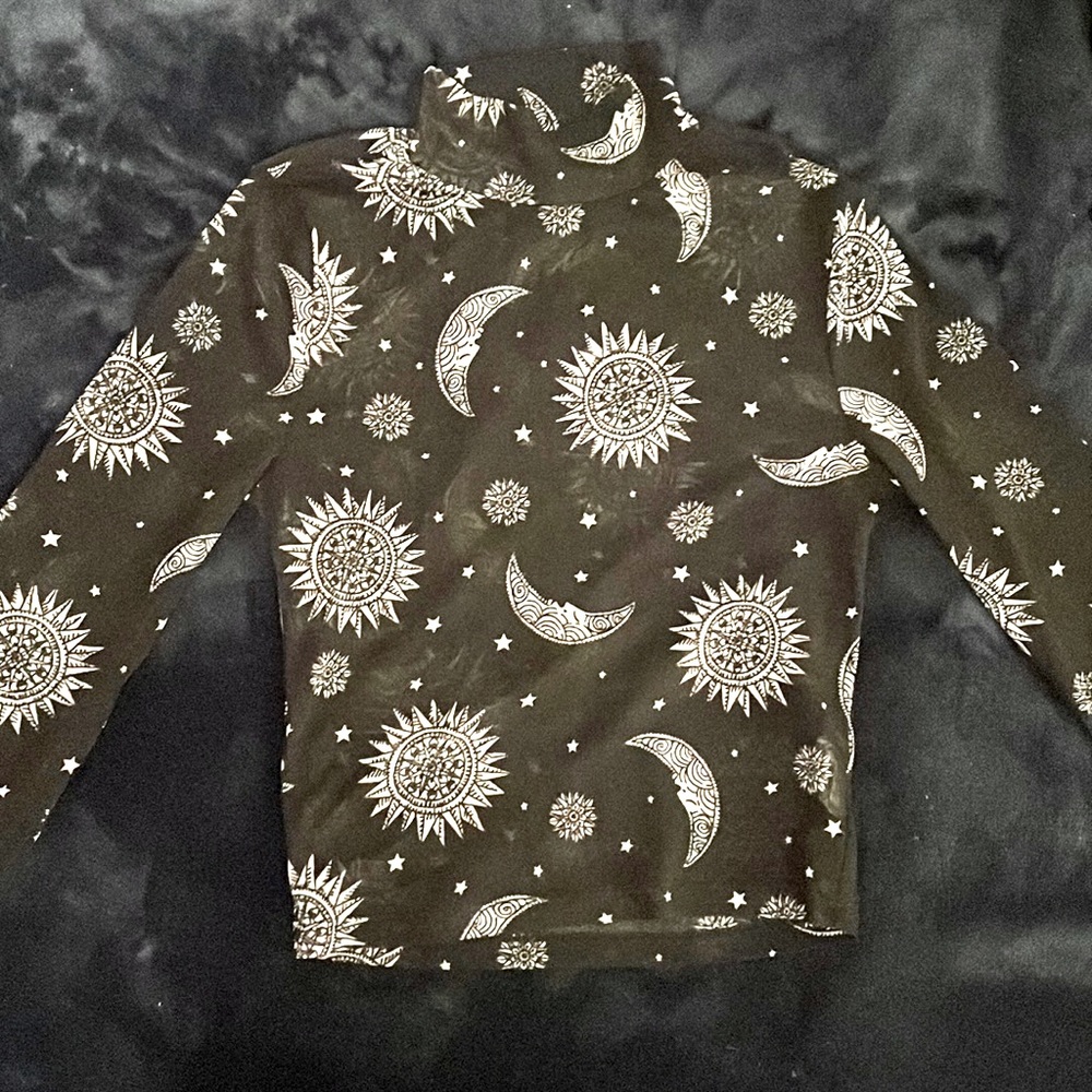 Super cute celestial design mesh long sleeve
